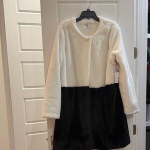Fever Women's Black and White Faux Fur Coat